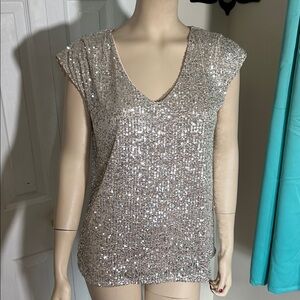 Sparkling Silver Sequin Cap Sleeve Top